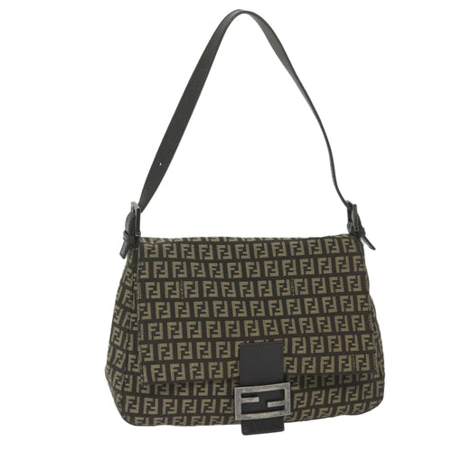 FENDI Zucchino Canvas Mamma Baguette Shoulder Bag Brownyk9694