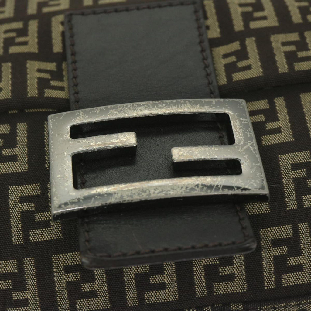 FENDI Zucchino Canvas Mamma Baguette Shoulder Bag Brownyk9694