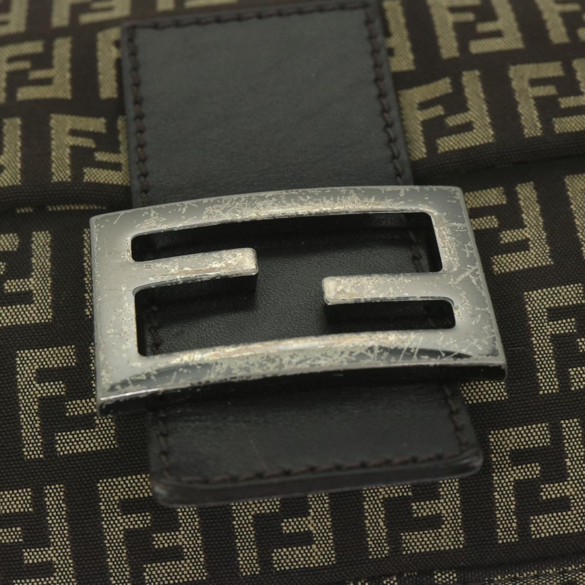 FENDI Zucchino Canvas Mamma Baguette Shoulder Bag Brownyk9694