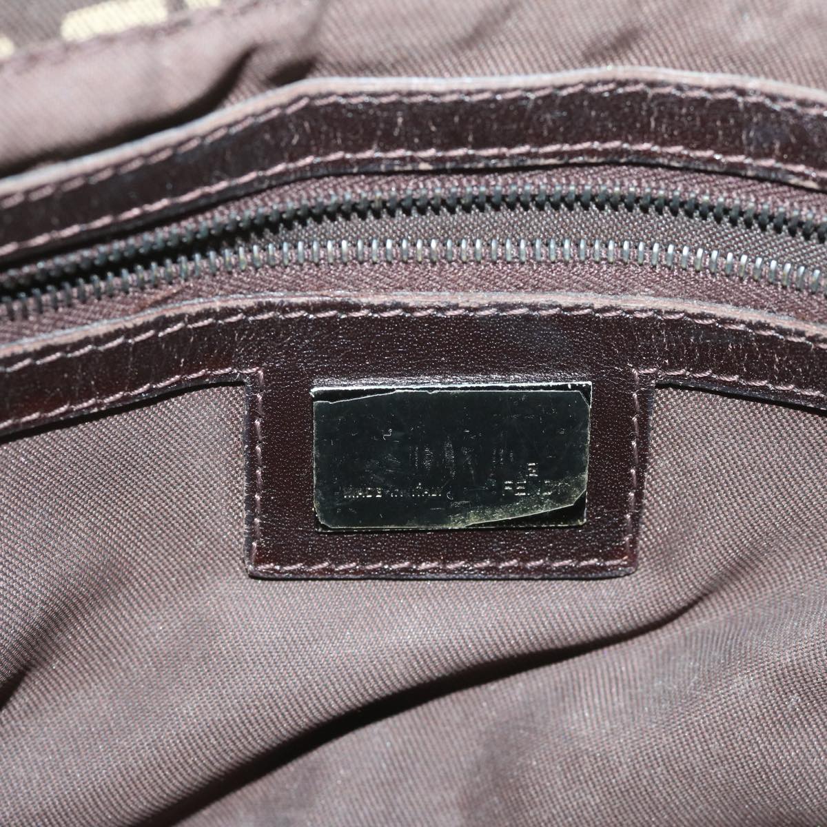 FENDI Zucchino Canvas Mamma Baguette Shoulder Bag Brownyk9694