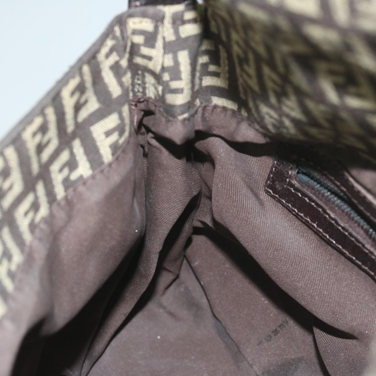 FENDI Zucchino Canvas Mamma Baguette Shoulder Bag Brownyk9694