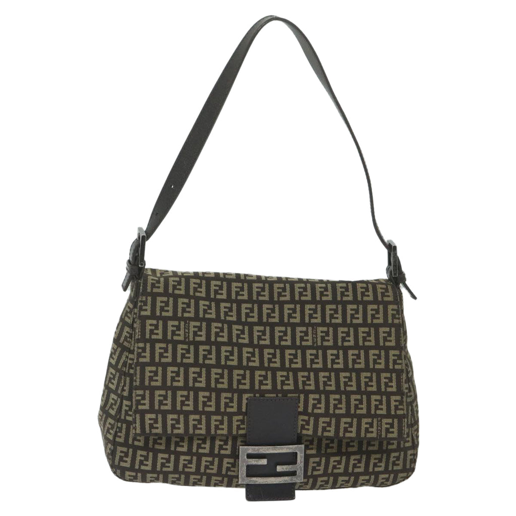 FENDI Zucchino Canvas Mamma Baguette Shoulder Bag Brownyk9694