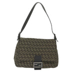 FENDI Zucchino Canvas Mamma Baguette Shoulder Bag Brownyk9694