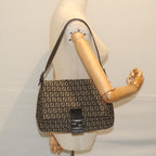 FENDI Zucchino Canvas Mamma Baguette Shoulder Bag Brownyk9694