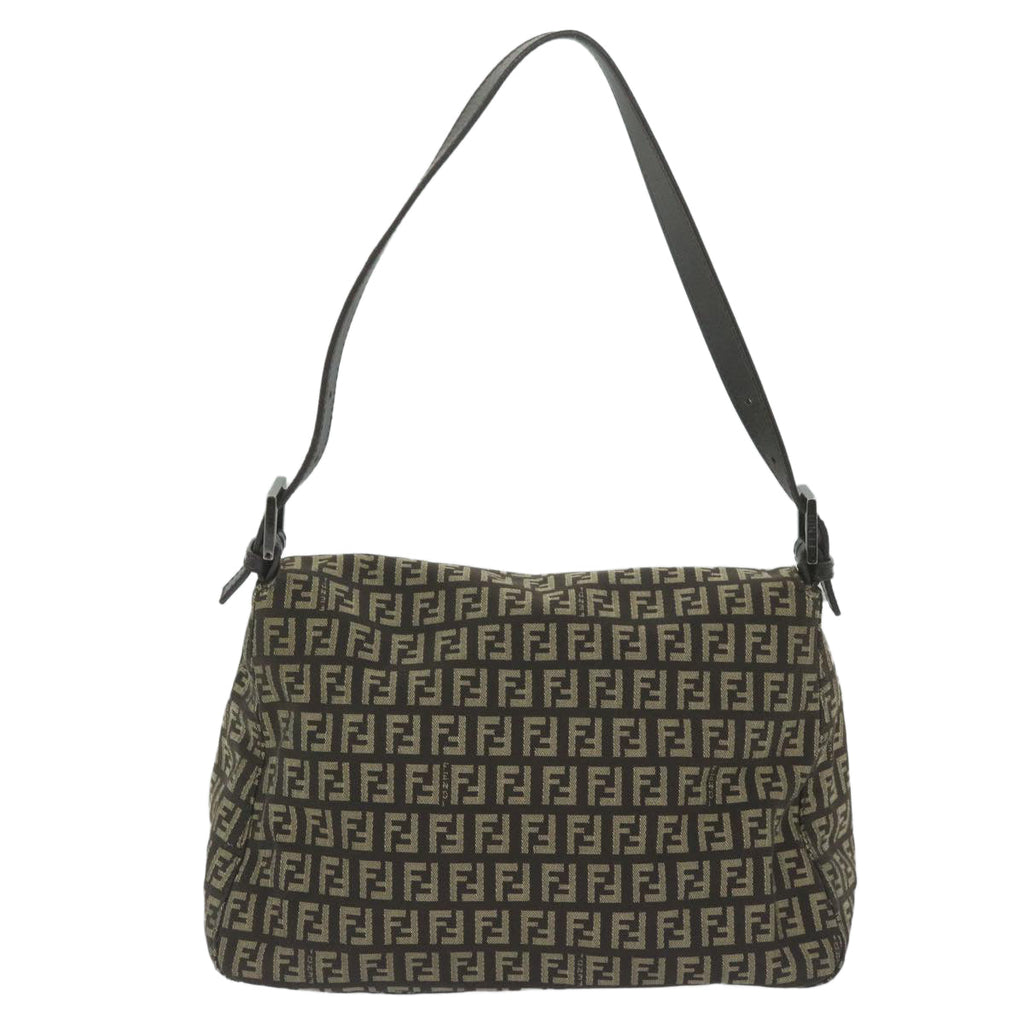 FENDI Zucchino Canvas Mamma Baguette Shoulder Bag Brownyk9694