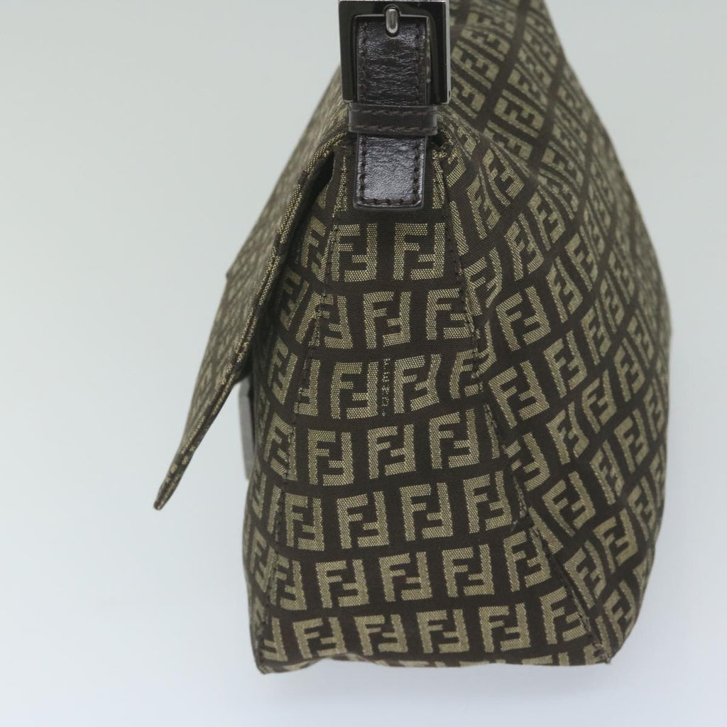 FENDI Zucchino Canvas Mamma Baguette Shoulder Bag Brownyk9694