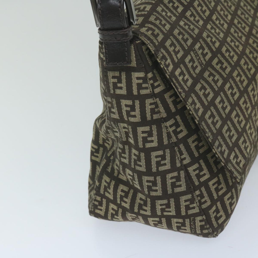 FENDI Zucchino Canvas Mamma Baguette Shoulder Bag Brownyk9694