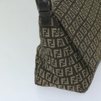 FENDI Zucchino Canvas Mamma Baguette Shoulder Bag Brownyk9694