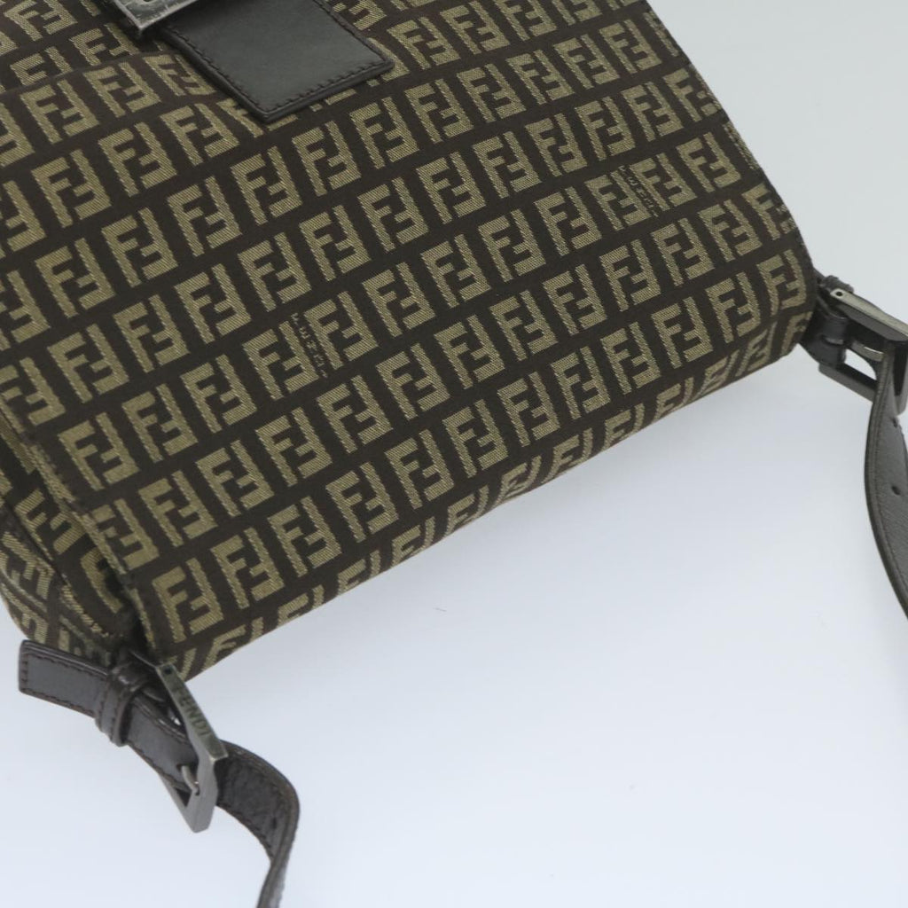 FENDI Zucchino Canvas Mamma Baguette Shoulder Bag Brownyk9694