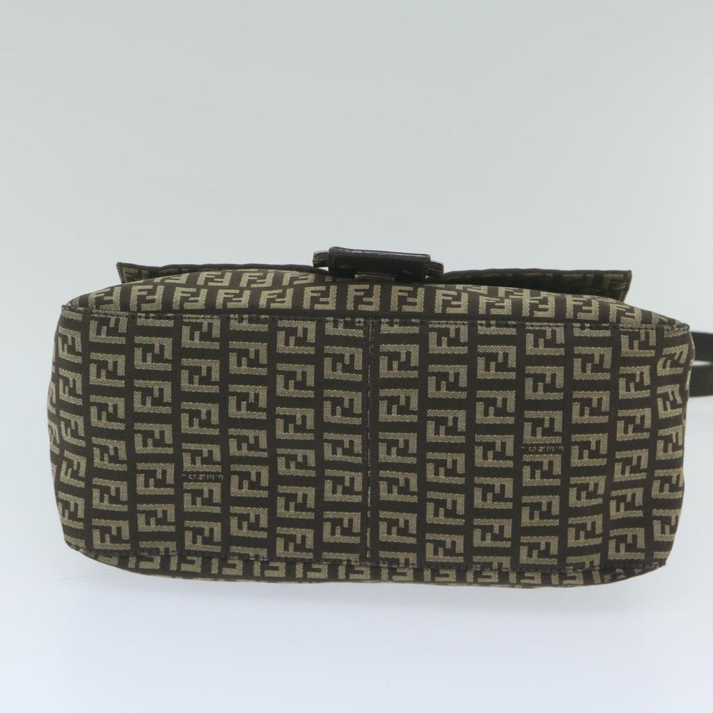 FENDI Zucchino Canvas Mamma Baguette Shoulder Bag Brownyk9694