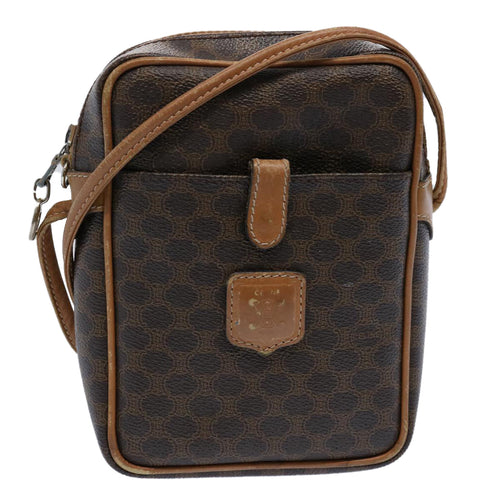 CELINE Macadam Canvas Shoulder Bag PVC Leather Brown 9733