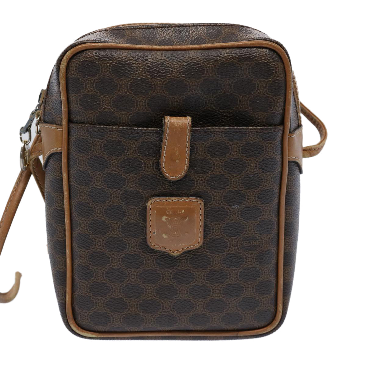 CELINE Macadam Canvas Shoulder Bag PVC Leather Brown 9733
