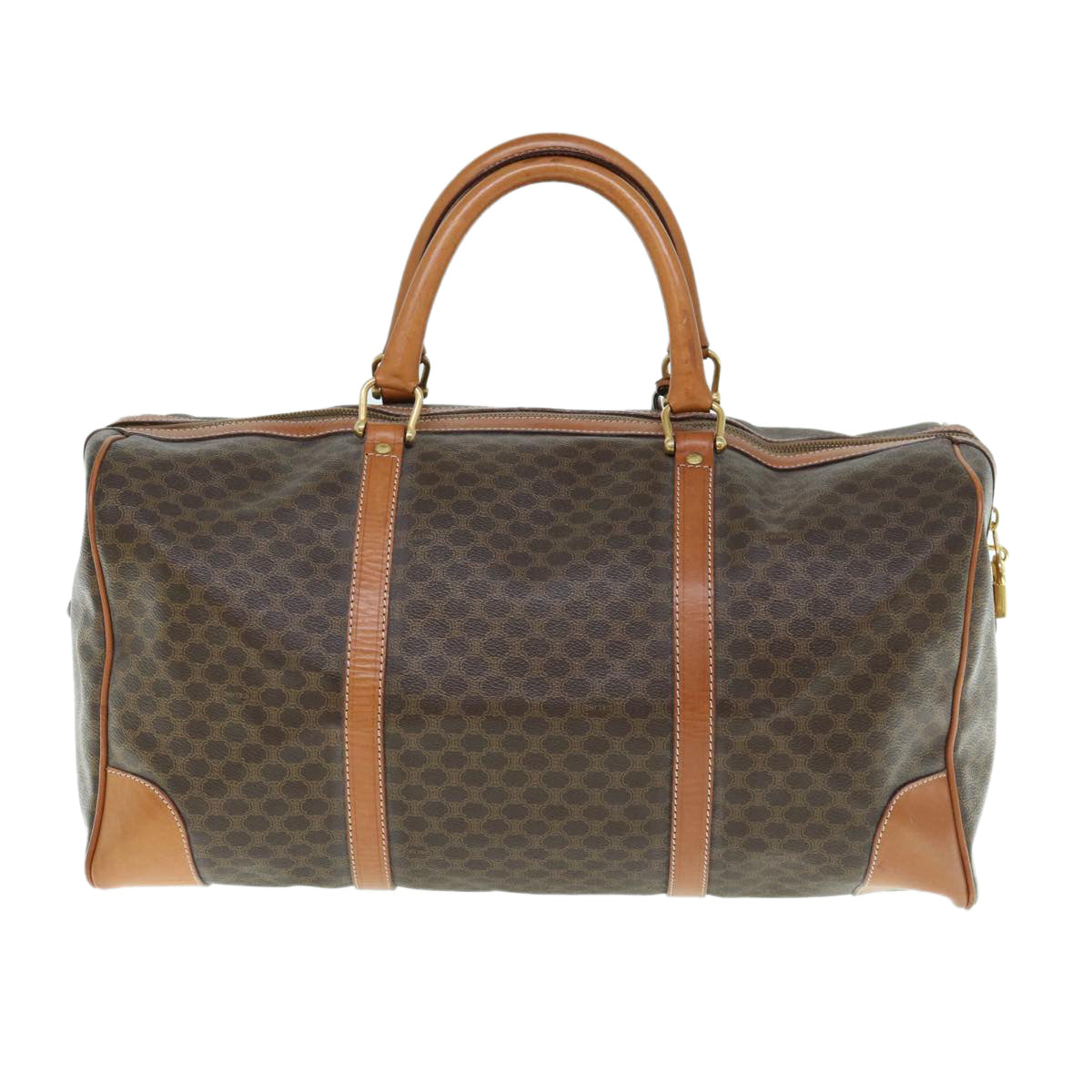 CELINE Macadam Canvas Boston Bag PVC Leather Brown 9937