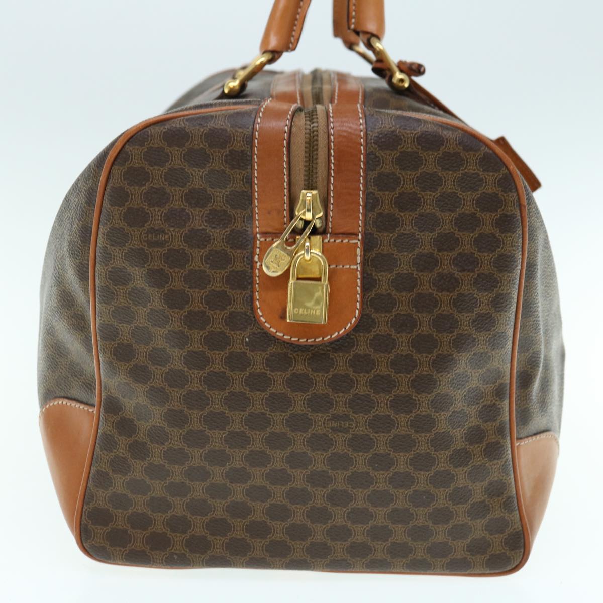 CELINE Macadam Canvas Boston Bag PVC Leather Brown 9937