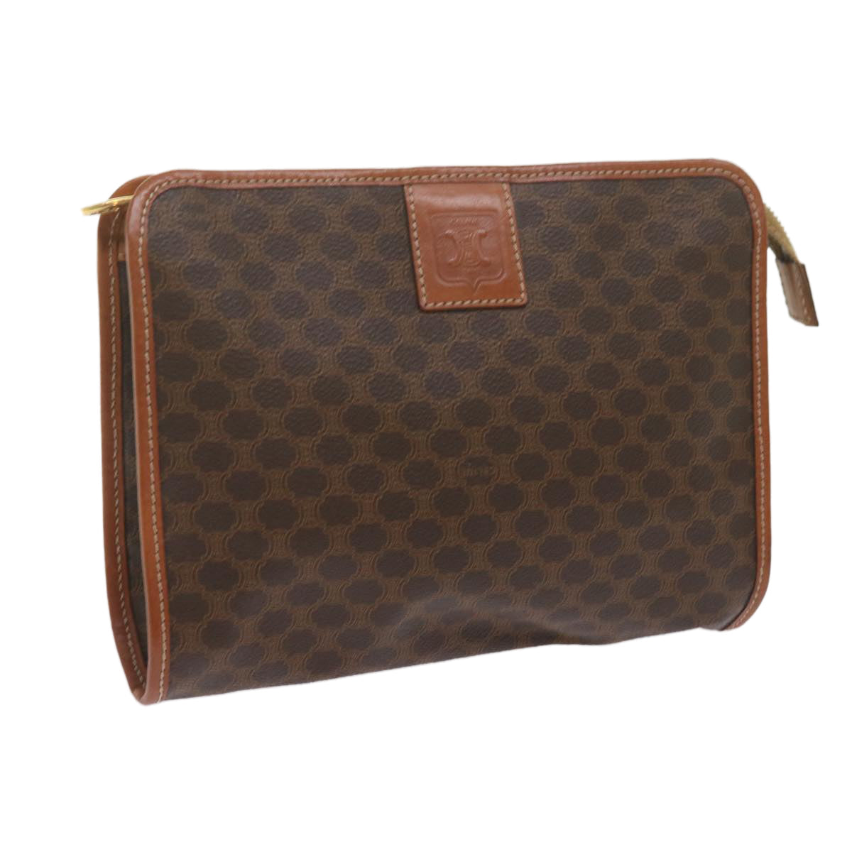 CELINE Macadam Canvas Clutch Bag PVC Leather Brown 9943