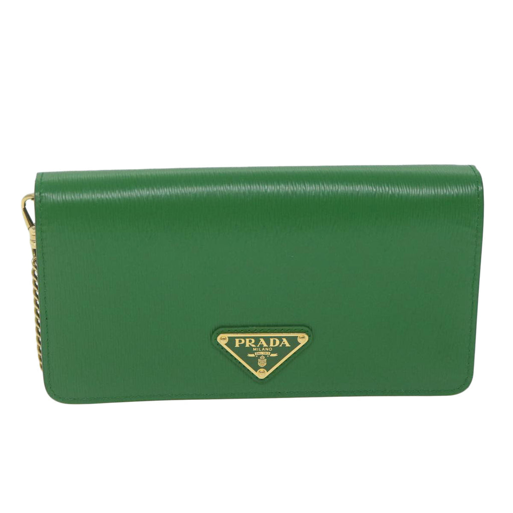 PRADA Chain Shoulder Bag Leather Green 1DH044  yk9947A