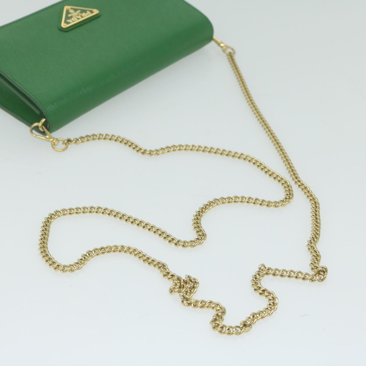 PRADA Chain Shoulder Bag Leather Green 1DH044  yk9947A
