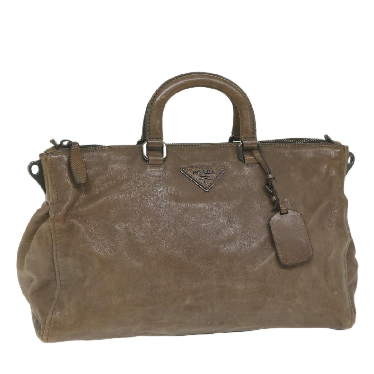 PRADA Hand Bag Leather Brown  yk9949