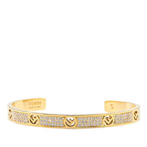 Fendi Rhinestone Bangle Bracelet Gold Plated
