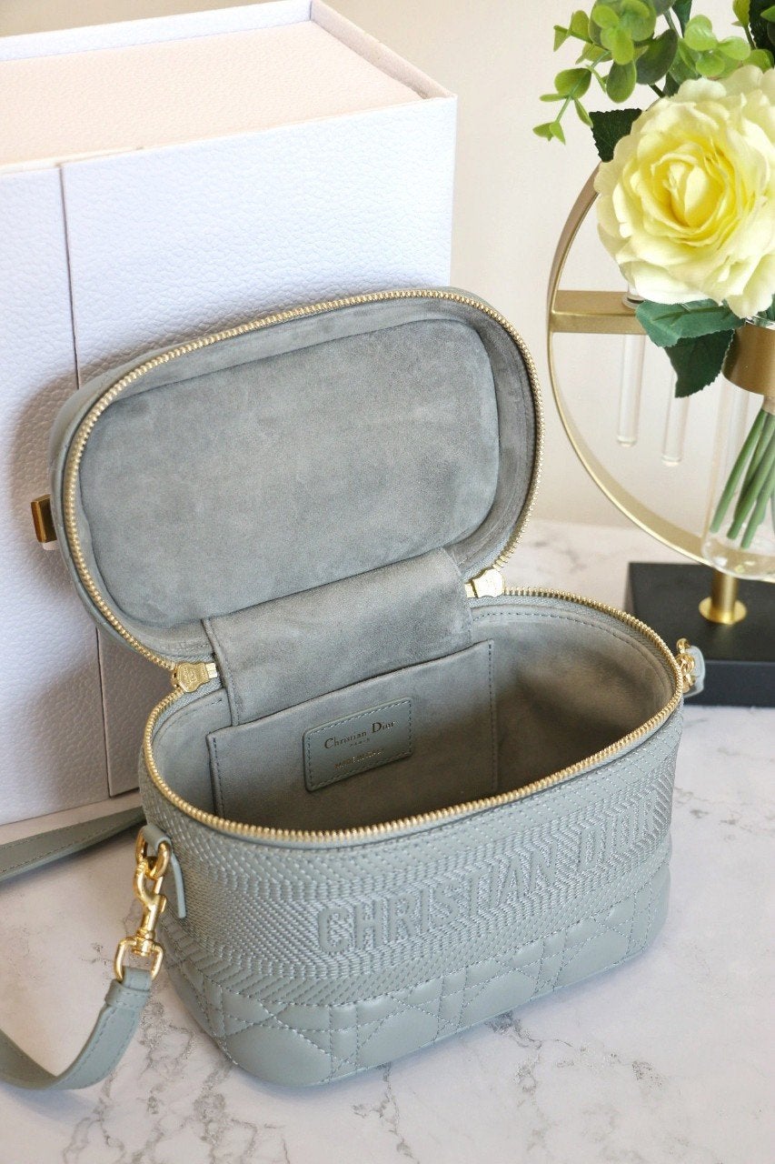DIOR SMALL TRAVEL VANITY CASE CLOUD BLUE LAMBSKIN
