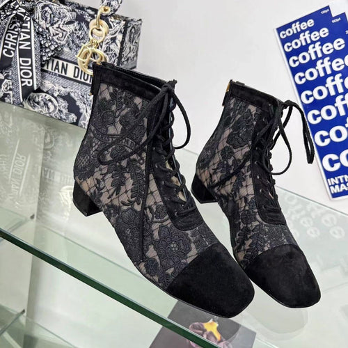 DIOR naughtily-d ankle boot black transparent mesh and suede